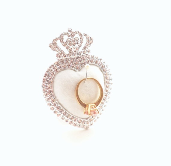 Wedding Ring Holder; Heart  Crown Claddagh Frame, Rhinestone ...