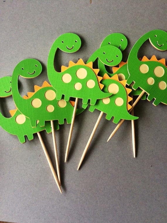 12 Dinosaur cupcake toppers, Dino Theme Party