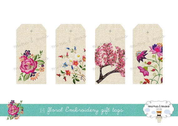 Floral Gift Tags Printable gift tags embroidered flowers