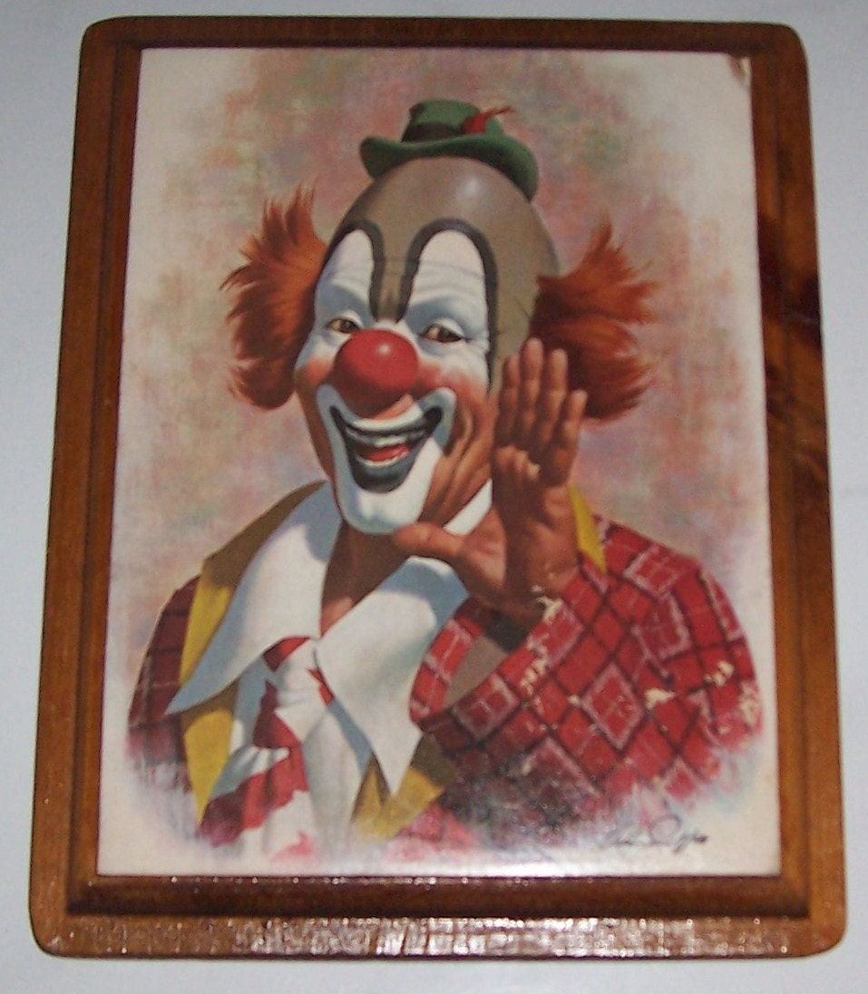 1979 Arthur Sarnoff Ringo The Clown Litho Print on Wood Wall