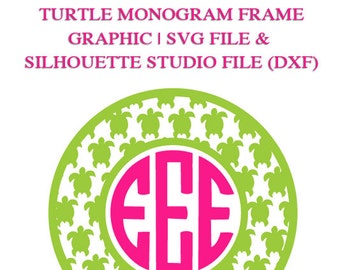 Turtle Monogram Frame File for Cutting Machines | SVG and Silhouette Studio (DXF)