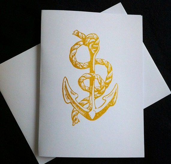 7 Anchor blank note cards. Nautical theme cards. Choose color