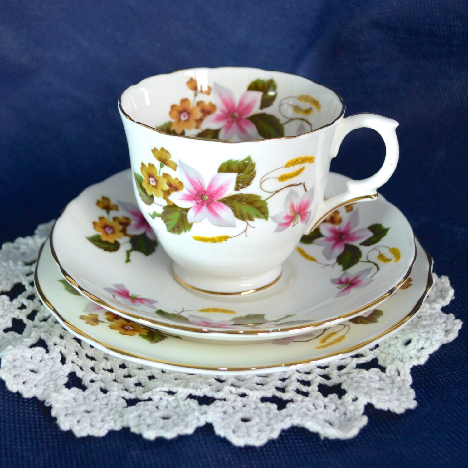 Crown Staffordshire English Bone China Tea Trio Set