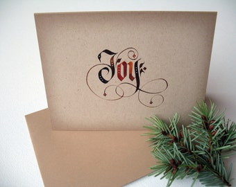 Christmas Joy | Christmas Card Pack | Holiday Cards | Simple Christmas Cards | Gothic Calligraphy | A2 Greeting Cards | Calligraphy Card |
