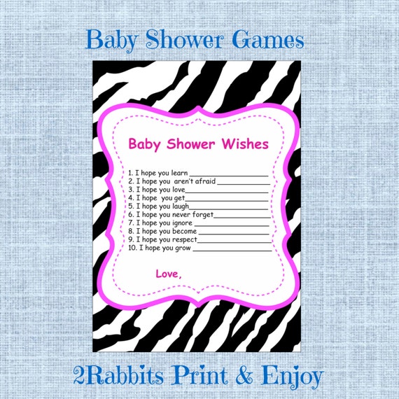 shower baby themed games zebra Zebra Shower Printable Baby  Baby Themed for Wishes Shower Baby