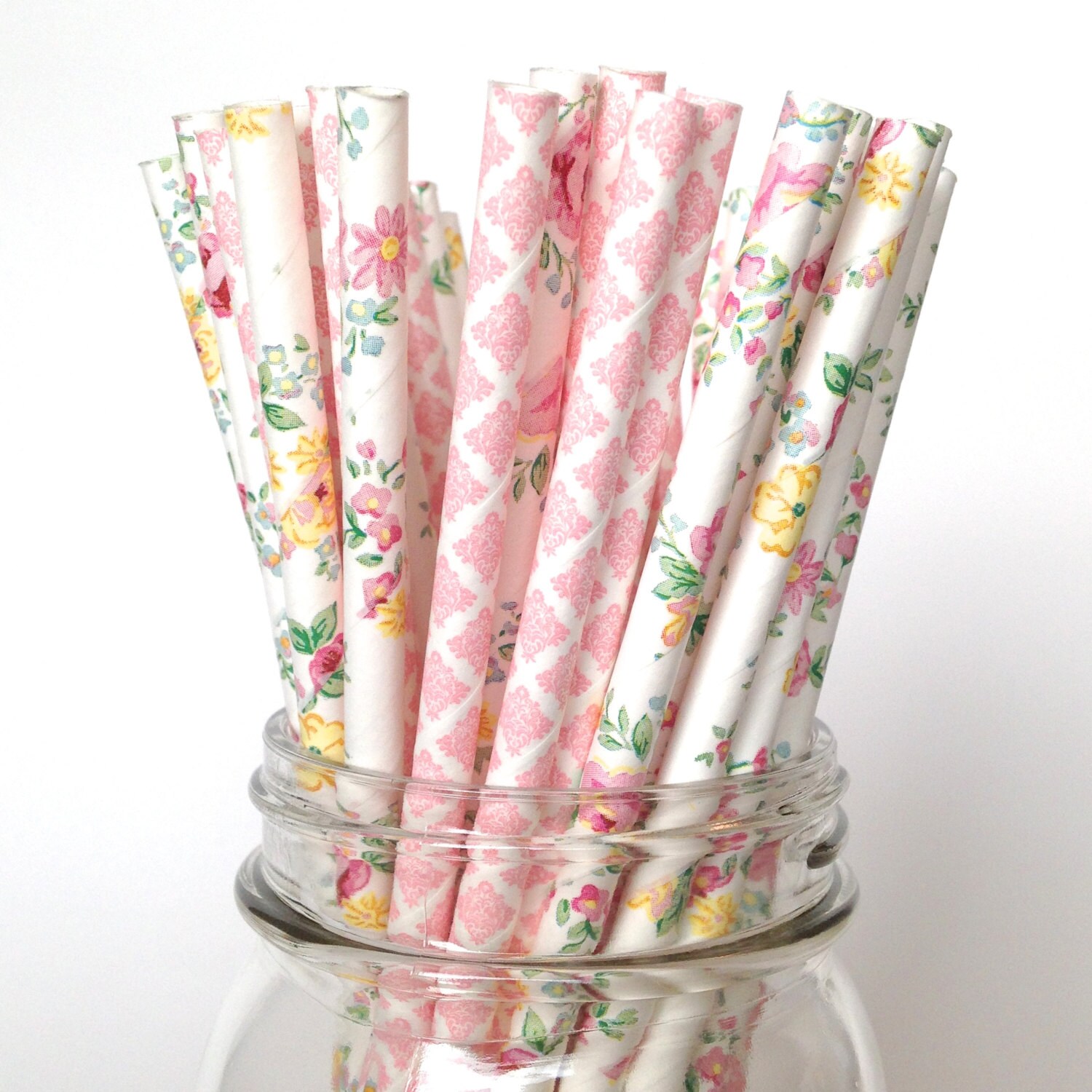 Floral Wedding Straws, Pink Floral Straws, Floral Baby Shower, garden party bridal shower straws