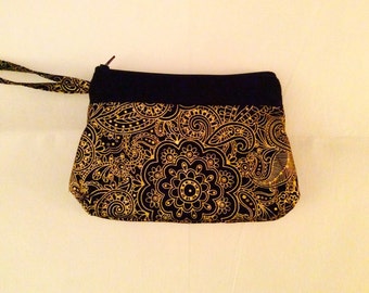 Gift for Her Made to Order: Black & Gold Wet/Dry Bag Cloth Pad or Wet Bikini Bag