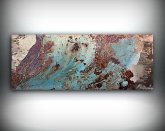 Copper Coastal Painting 16" x 40", Acrylic Painting on Canvas, Abstract Painting, Contemporary Art, Large Wall Art, By L Dawning Scott