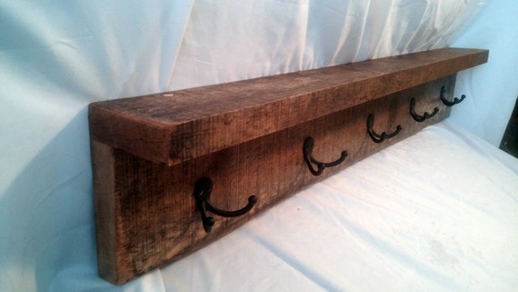 40 Rustic Wall Mounted Shelf Coat rack with by OceanStateWoods