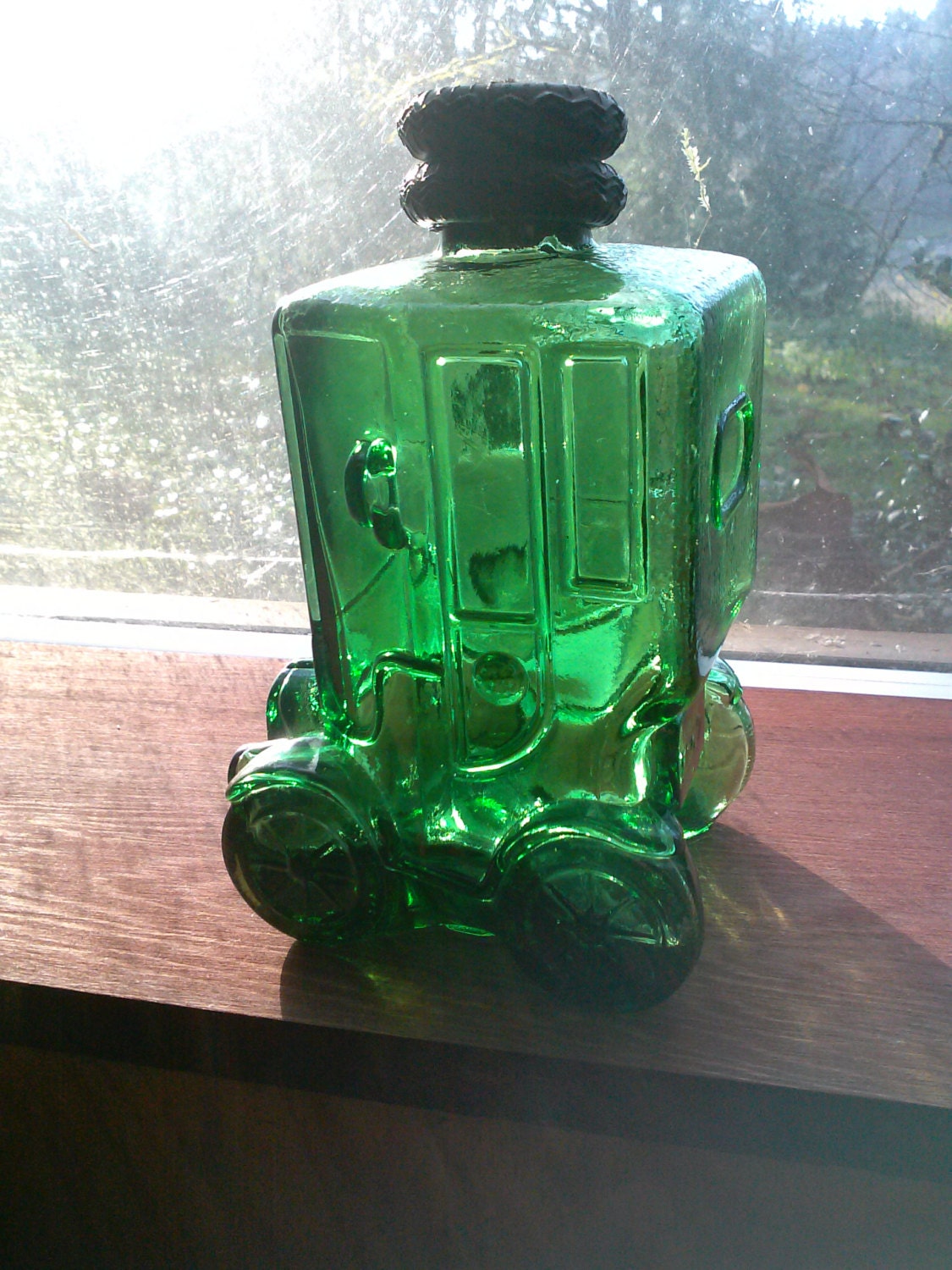 Vintage Italian Green Glass Car Shaped Decanter Bottle Novelty