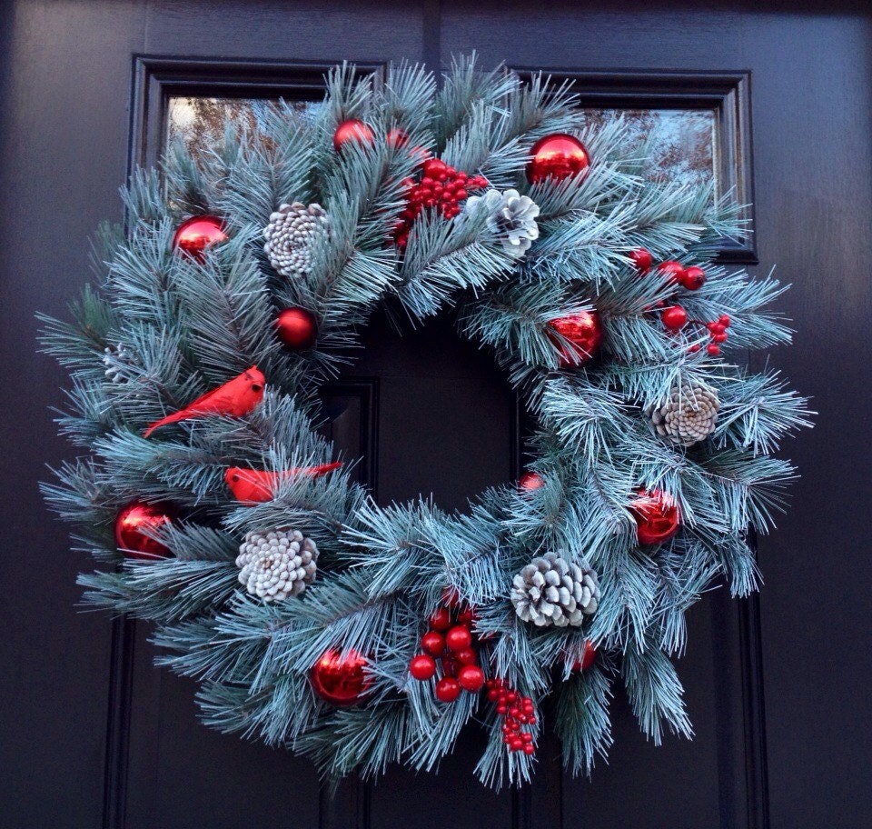 Cardinal Wreath- Winter Wreath- Christmas Wreath- Pine Cone Wreath- Pine Wreath