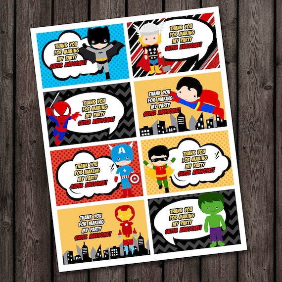 superhero thank you tags favor tags instant download at