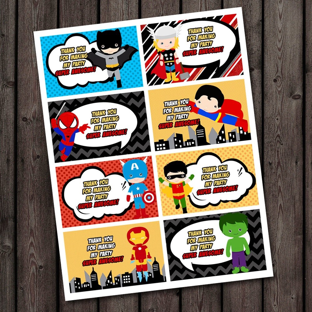 superhero thank you tags favor tags instant download at