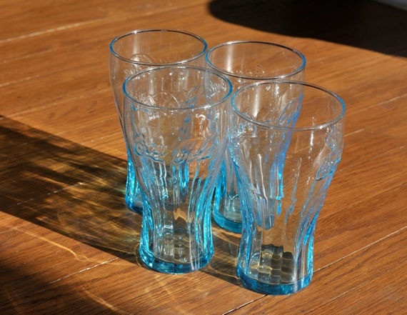 Set of 4 Light Blue Coca-Cola 16 Ounce by VintageTransitShop