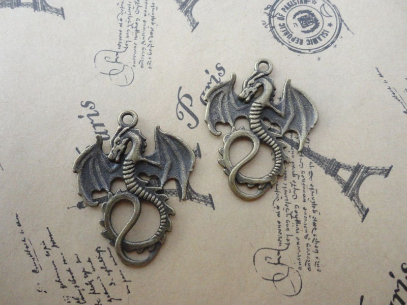 50pcs 35mmx27mm dragon antique bronze Retro Pendant Charm For