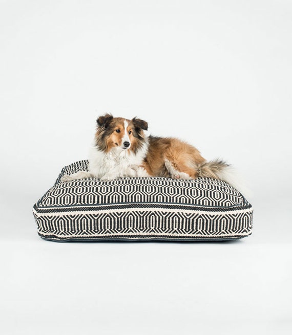 Black and White Geometric Square Dog Bed by FILLYDOG