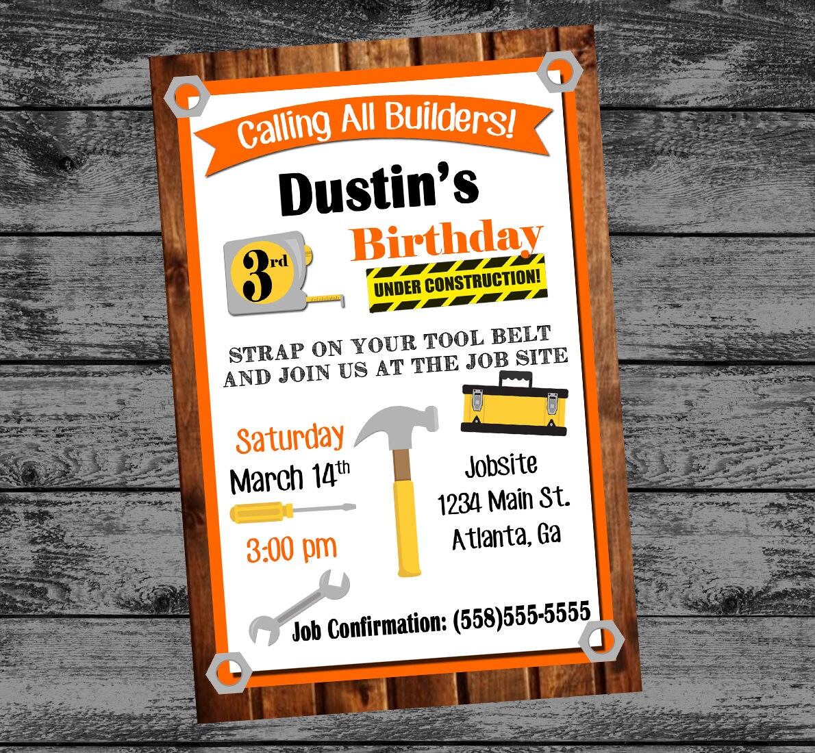 Tool Party Birthday Invitation Construction Birthday Party