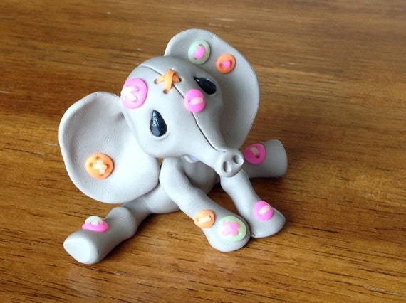 OOAK Polymer clay baby Elephant Buttons by Lilladyclaycreations