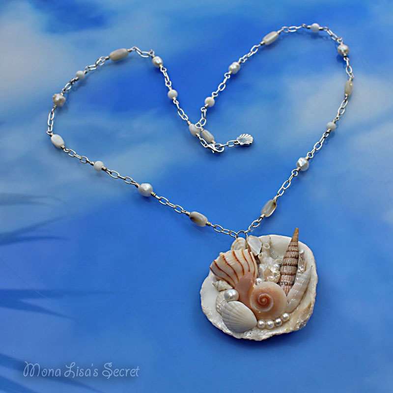 Long Seashell Necklace Mosaic Seashell Pendant Mermaid