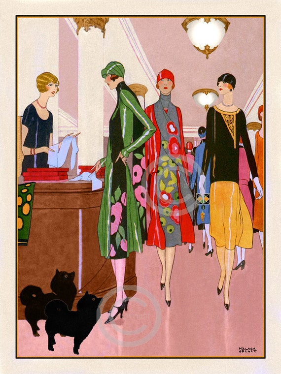 Art Deco Flapper Fashion Print Ladies shopping with