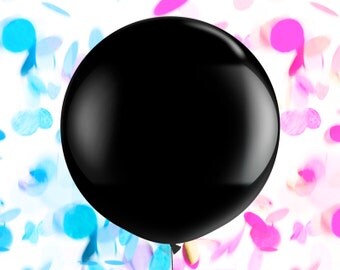 Gender Reveal Balloon Confetti Balloon - 36" Jumbo Round Black Balloon - Hot Pink Peach Coral Gold Blue Mint Navy Baby Shower Announcement