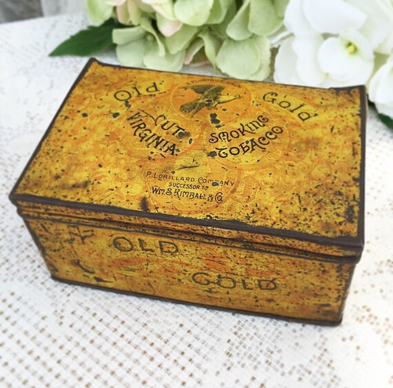 Antique Old Gold Tin Kimball Virginia Cut Cigarette tobacco
