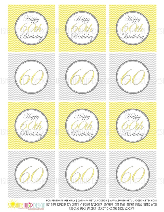 60th-birthday-printable-gray-and-yellow-chevron-cupcake-toppers-sticker