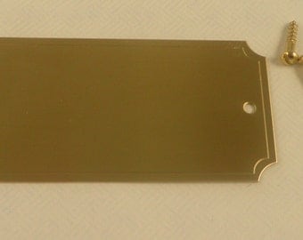 Name Plate Brass, 1-1/4 x 2-1/2, with holes and screws Satin Gold or Silver Satin, Notched Corners Free Engraving,