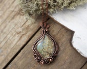 Jasper  necklace- Copper necklace - Wirewraped necklace- copper jewelry-necklace -orange pendant