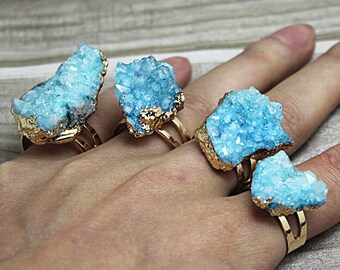 Natural Raw Druzy Ring // Turq Druzy Rings // Turq Druzy Agate Gemstone // Turq Gold Rings // Adjustable rings