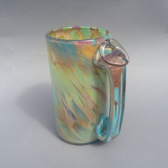 Hand blown glass Beer Mug In Sunrise Colors by BgcGlassWorks