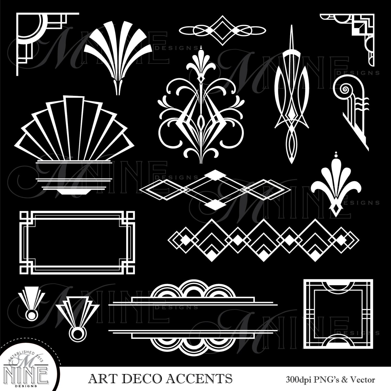 Art Deco Clip Art: White ART DECO ACCENTS Digital