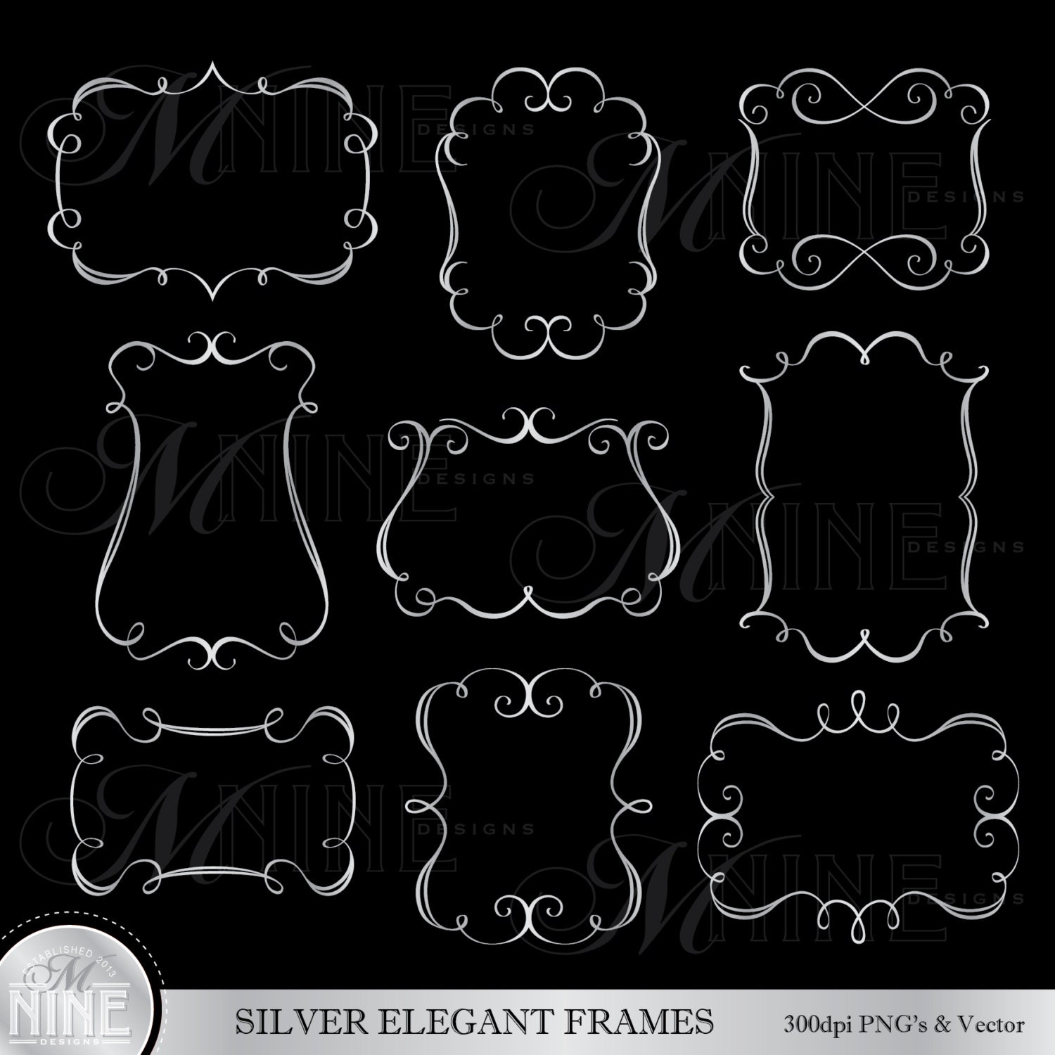 Frame Clipart: SILVER ELEGANT FRAMES Clip Art Design Elements