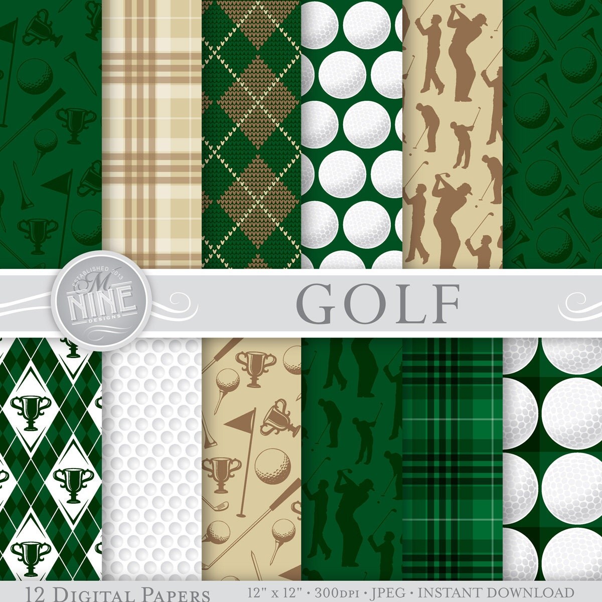 GOLF Theme Digital Paper Pack 12 x 12 SPORTS
