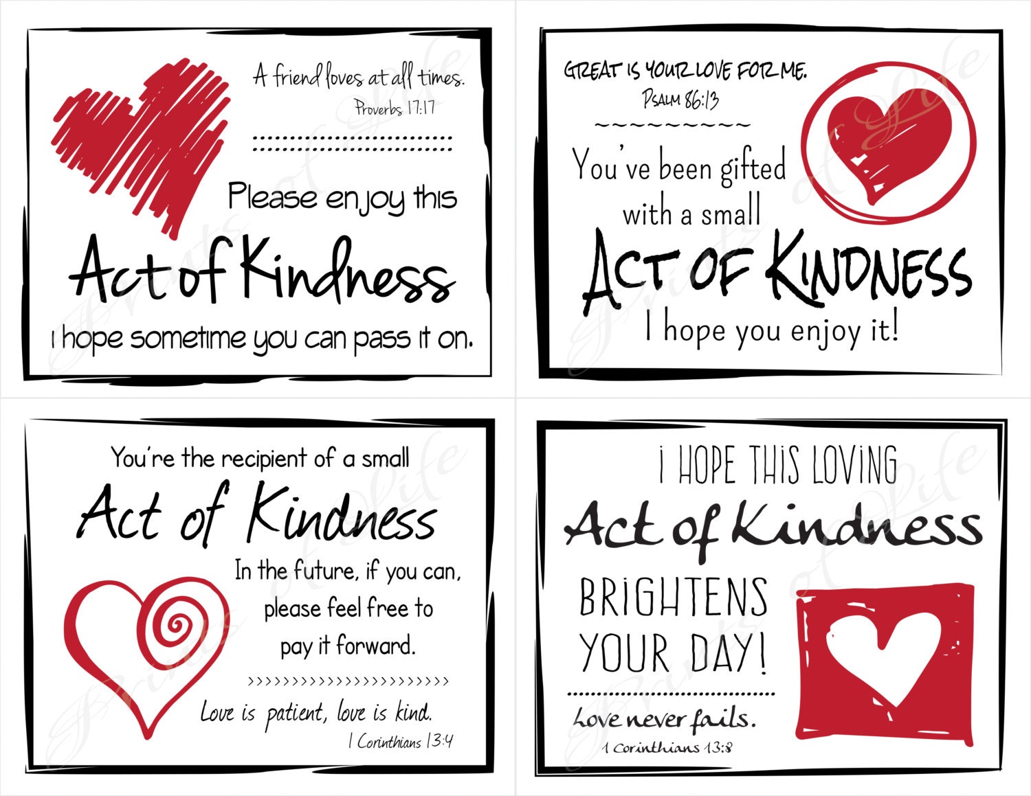 Love Random Act of Kindness cards. Instant download. Pdf