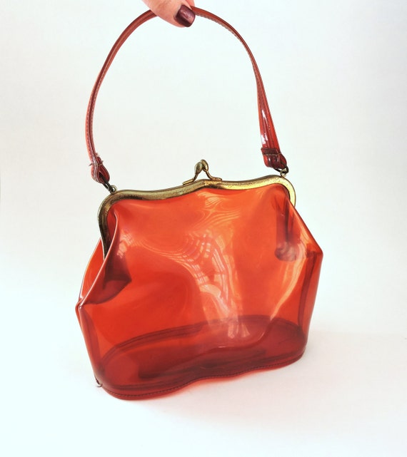Vintage Vinyl Purse Clear Plastic Purse Brown See Through