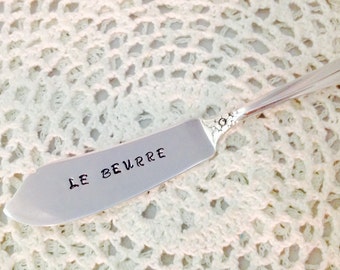 Le Beurre Hand Stamped Vintage Silverware French Butter Knife Hostess Gift Master Butter Knife