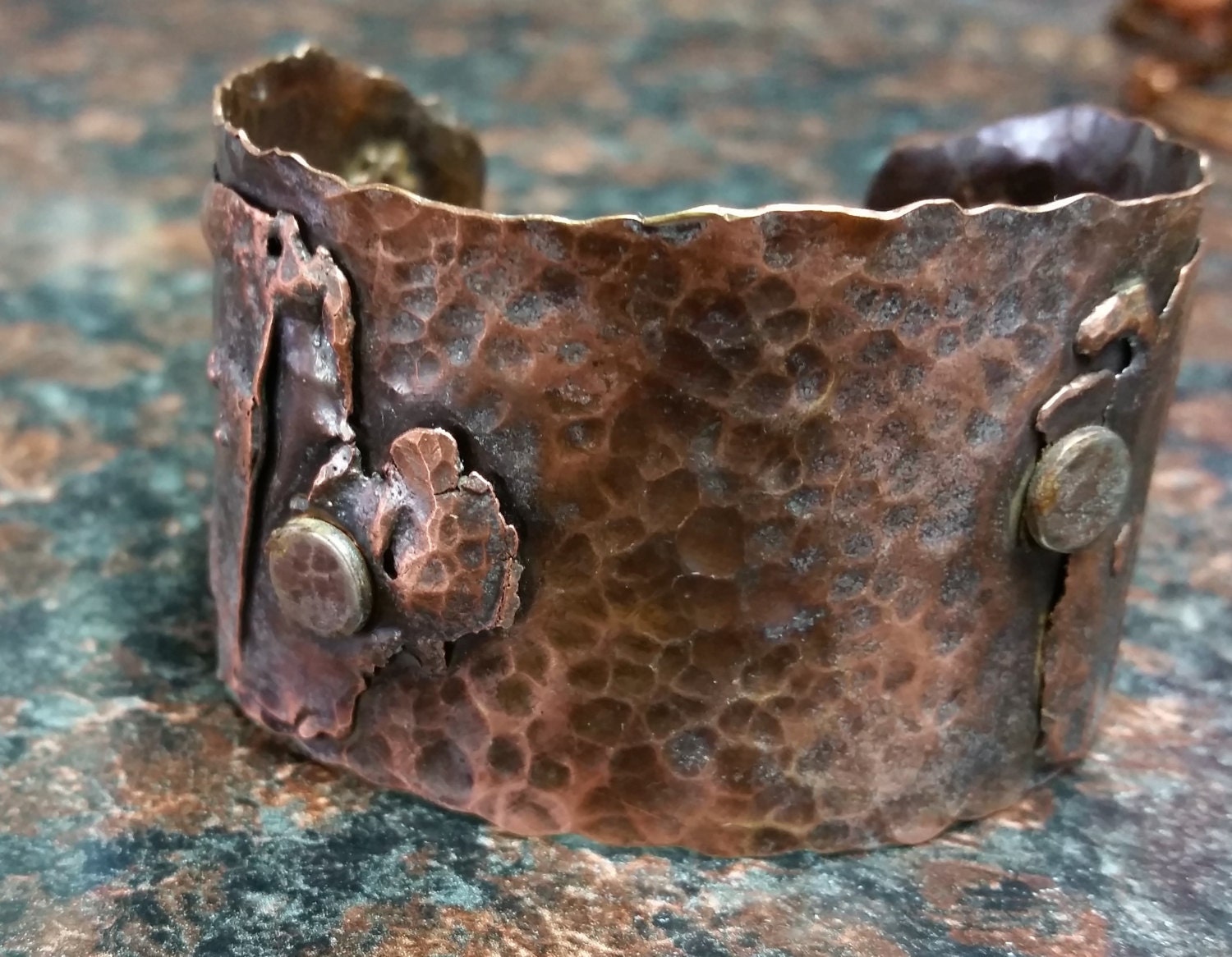 Hammered Copper Cuff Rivets Textured Industrial Rustic