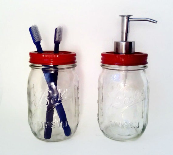 Red Mason Jar Bath Set Red Ball Jar Bathroom Set Mason Jar
