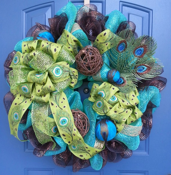 Peacock deco mesh wreath Peacock Wreath Everyday wreath