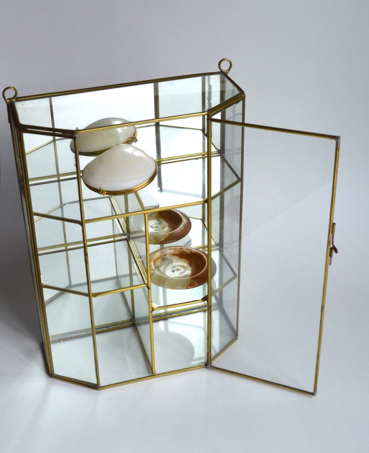 Vintage Glass Brass Display Case Curio Cabinet