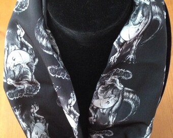 TRex Black and White Silky Infinity or Long Scarf