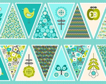 COTTON FABRIC Bunting Panel Lime Twist - Makower UK 100% premium cotton