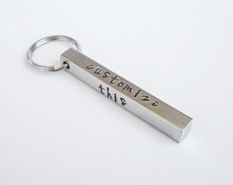 Aluminum Bar Keychain - Personalized Keychain - Custom Keychain - Handstamped Keychain - Aluminum Keychain - Bar Keychain - Silver Keychain