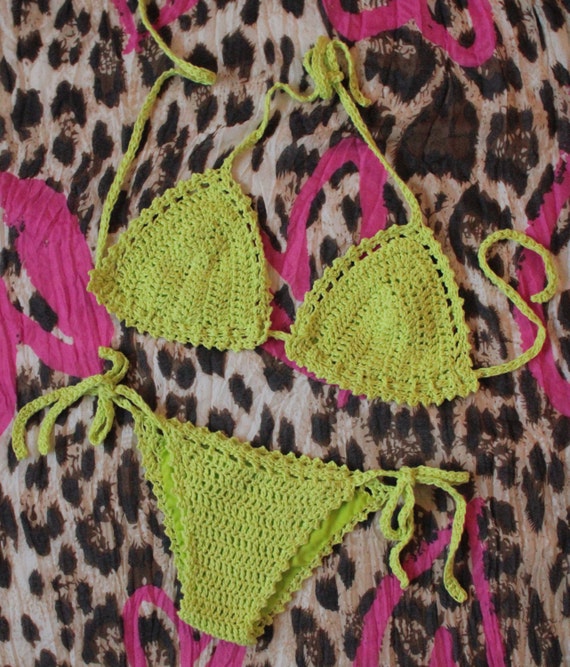 Items similar to Lime Green Low Rise Hand Crochet Bikini (Lined) - TOP ...