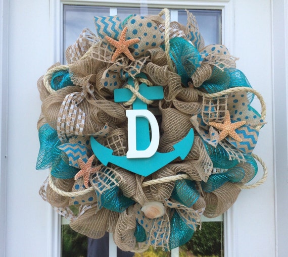 Items similar to Summer burlap wreath,burlap nautical 