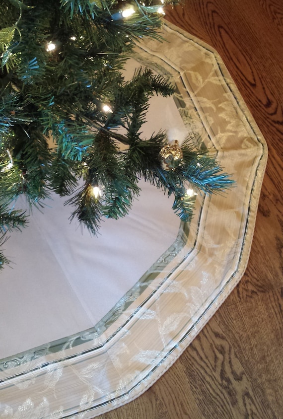 50 Christmas Tree Skirt in buttery gold and greens: by FeeneyLane