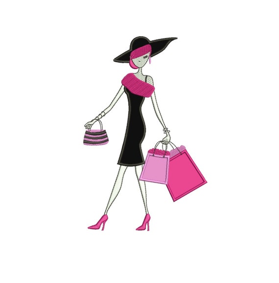 Sophisticated Cosmopolitan Lady With Shopping Bags Applique