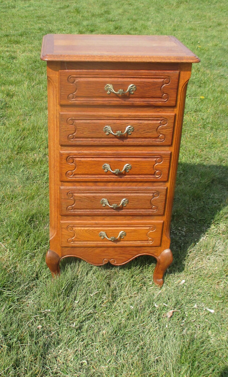 Vintage Louis XV Style Side Table Night Stand Drawers Wheels