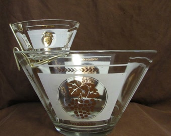Vintage Chip & Dip Set, Three Pieces, Frosted Panels With Grapes, 1960's